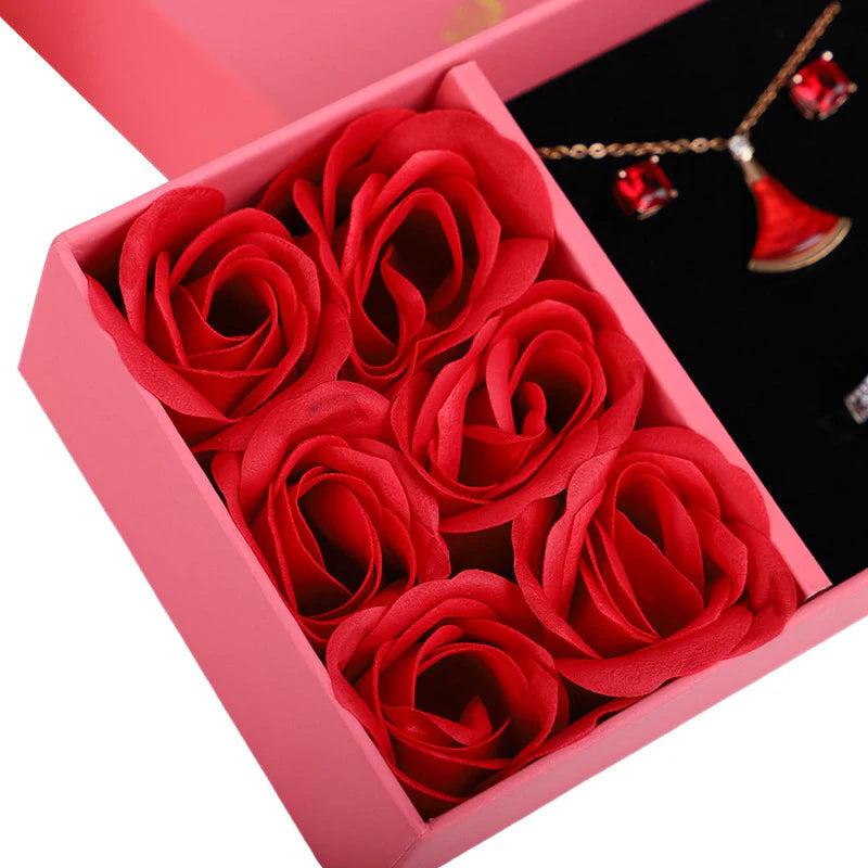 Valentine'S Day Preserved Flower Jewelry Box Heaven and Earth Cover Six Roses Chinese Valentine'S Day Gift Box Ring Box Pendant Necklace Box