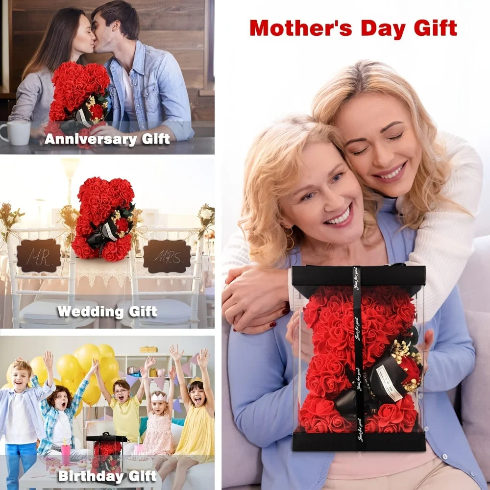 Luxury Rose Bear with Preserved Flowers