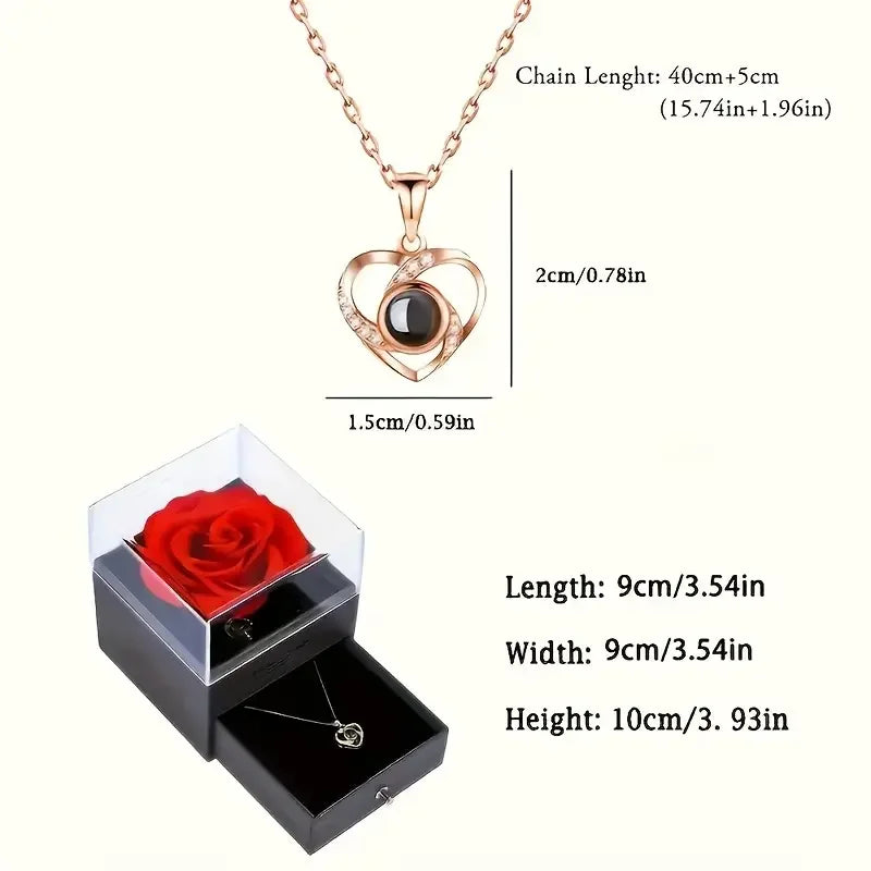 Artificial Flower Box with I Love You Necklace