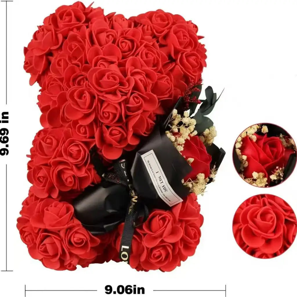 Luxury Rose Bear with Preserved Flowers