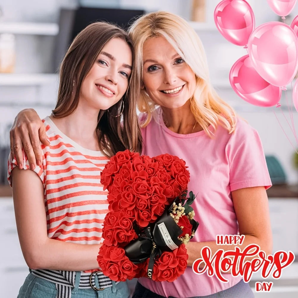 Luxury Rose Bear with Preserved Flowers